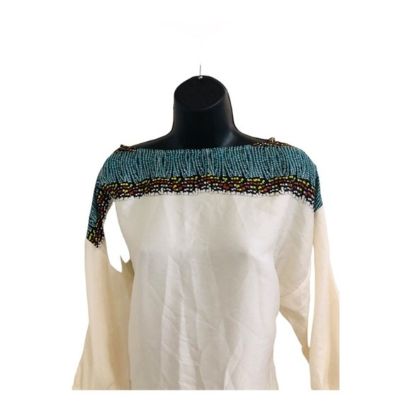 Zara ivory multicolor masai pattern look mid sleeve tunic style shirt dress sz M - Picture 3 of 17